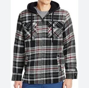 ZARA Flannel Shacket Hoodie Plaid Men XL Button Up Pocket Thick Gorpcore…